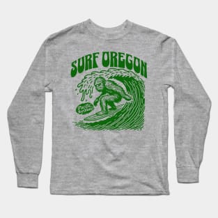 Surf Oregon // Funny Surfing Sasquatch // Pacific Northwest Surfer Long Sleeve T-Shirt